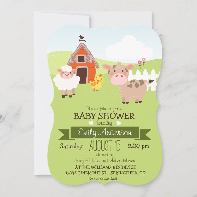 Cute Barn & Farm Animals Farmer Theme Baby Shower Invitation (Front)