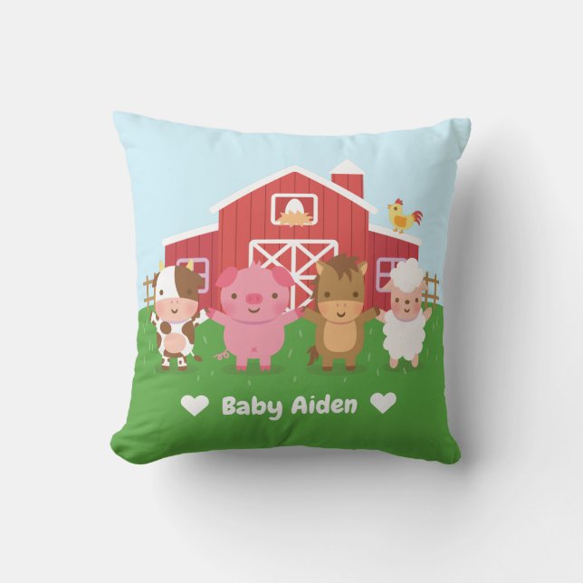 Cute Barn Farm Animals Kids Nursery Room Decor Throw Pillow (Front)