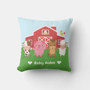 Cute Barn Farm Animals Kids Nursery Room Decor Throw Pillow