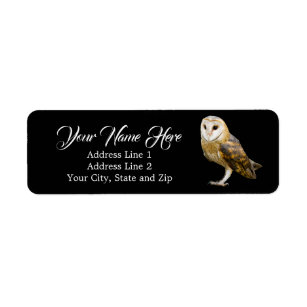 Cute Barn Owl Black Return Address Label