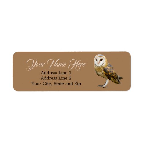 Cute Barn Owl Brown Return Address Label