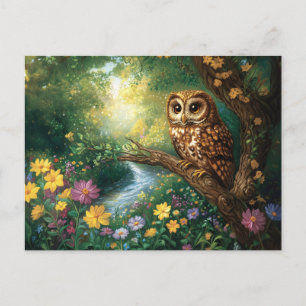 Cute Barn Owl Enchanted Forest Art Postcard