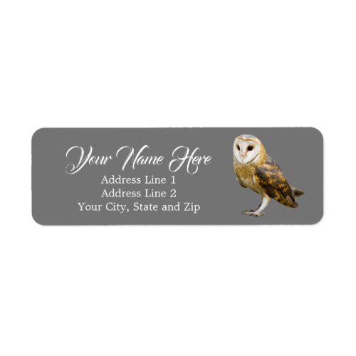 Cute Barn Owl Gray Return Address Label