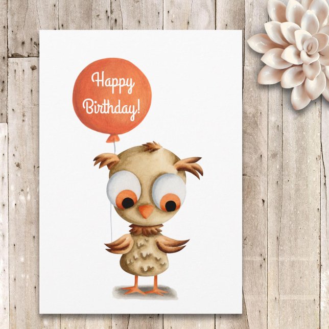 Cute Barn Owl with Balloon Birthday Card (Creator Uploaded)