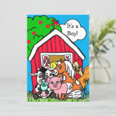 Cute Barn Yard Animals Farm Themed Baby Shower Invitation (Standing Front)