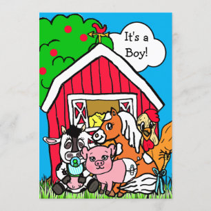 Cute Barn Yard Animals Farm Themed Baby Shower Invitation