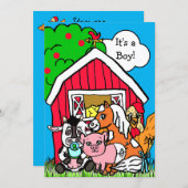 Cute Barn Yard Animals Farm Themed Baby Shower Invitation (Front/Back)