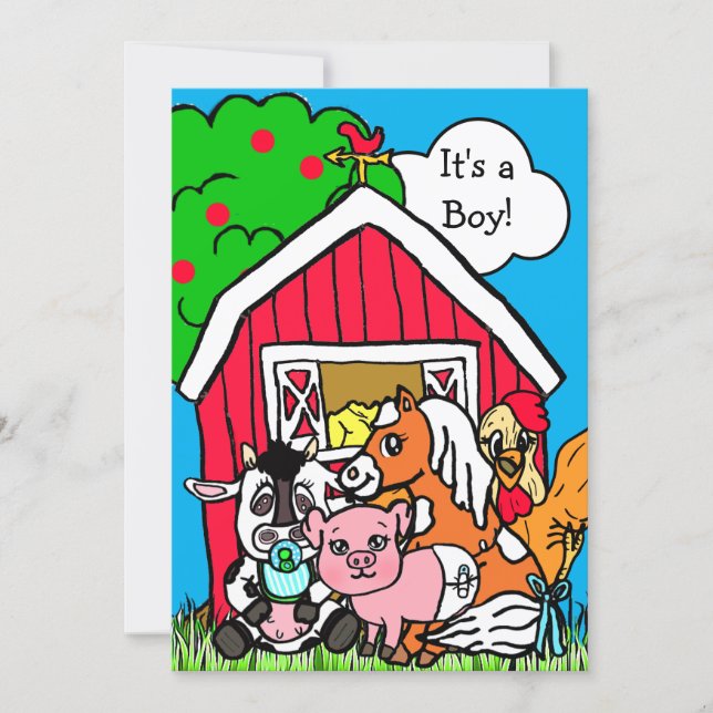 Cute Barn Yard Animals Farm Themed Baby Shower Invitation (Front)
