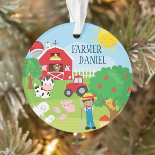 Cute Barnyard Animals Farmer Tractor Christmas Ornament