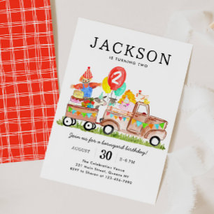Cute Barnyard Animals Truck Kids Farm Birthday Invitation