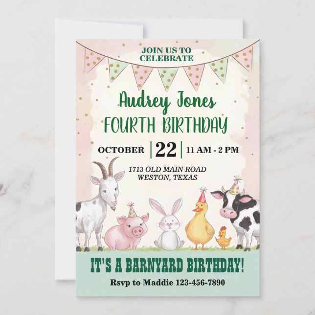 Cute Barnyard Birthday Invitation (Front)