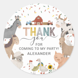 Cute Barnyard Birthday Party Classic Round Sticker