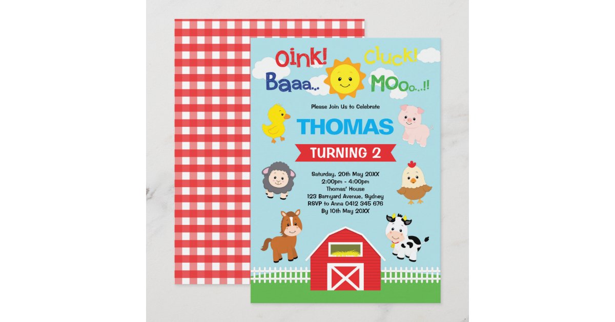 Cute Barnyard Birthday Petting Farm Animals Party Invitation | Zazzle