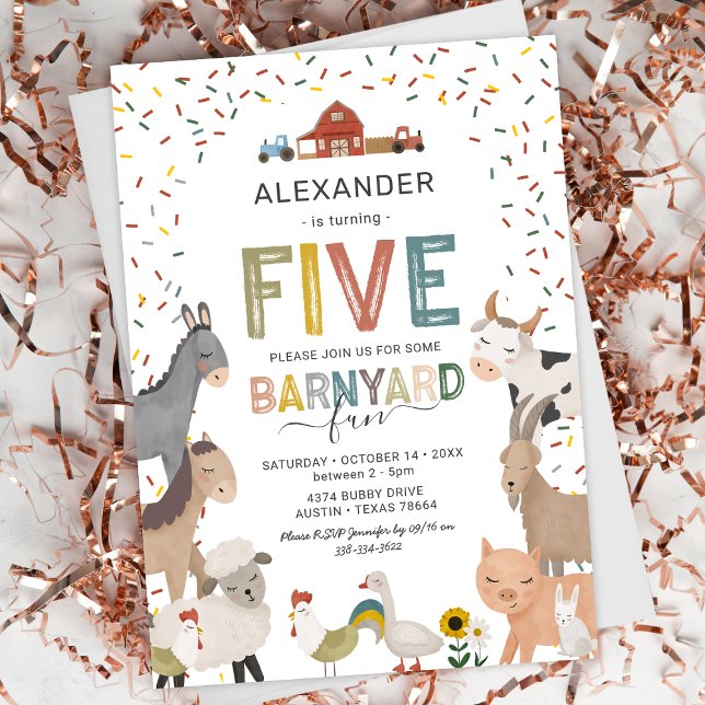 Cute Barnyard Farm 5th Birthday Invitation (Creator Uploaded)