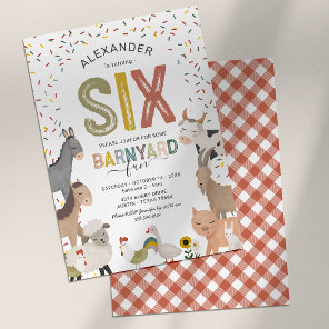 Cute Barnyard Farm 6th Birthday Invitation