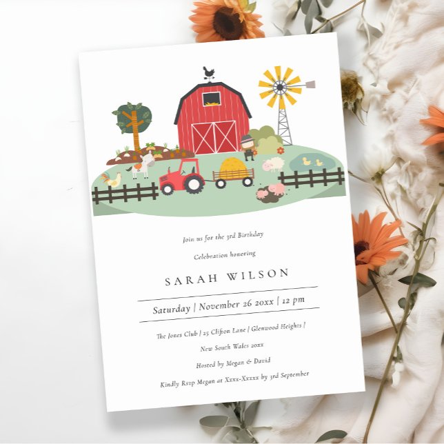 Cute Barnyard Farm Animal Any Age Birthday Invite (Creator Uploaded)
