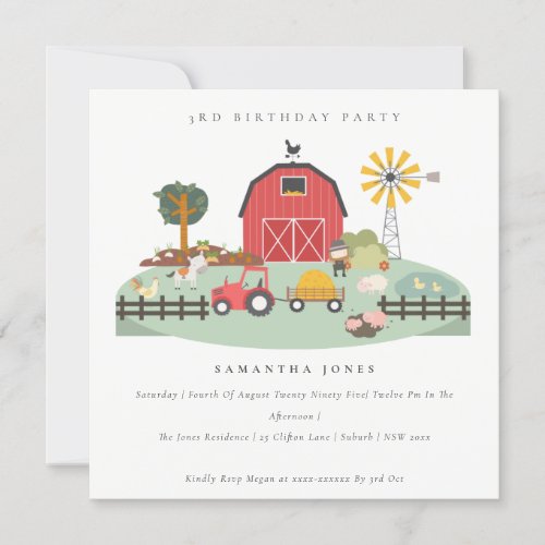 Cute Barnyard Farm Animal Any Age Birthday Thank You Card