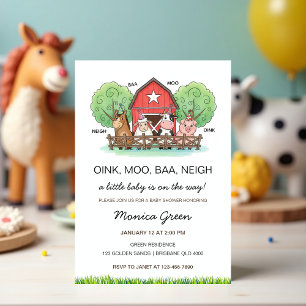 Cute Barnyard Farm Animal Baby Shower Invitation