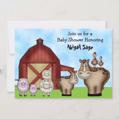Cute Barnyard Farm Animal Baby Shower Invitations