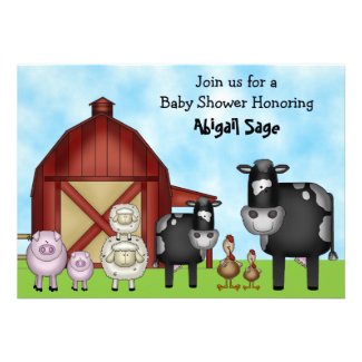 Cute Barnyard Farm Animal Baby Shower Invitations