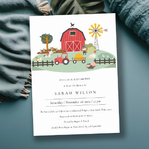 Cute Barnyard Farm Animal Baby Shower Invite
