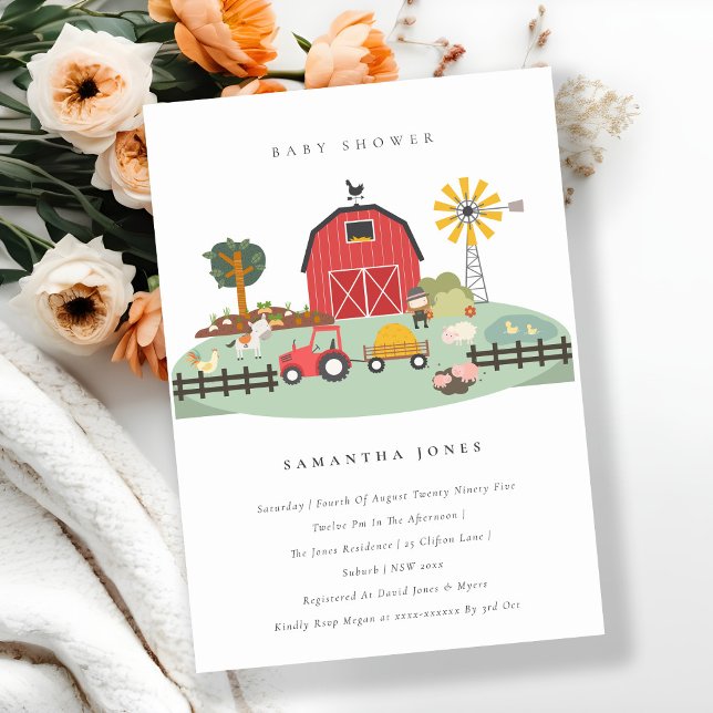 Cute Barnyard Farm Animal Baby Shower Invite (Creator Uploaded)