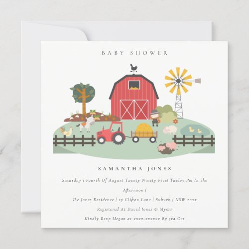 Cute Barnyard Farm Animal Baby Shower Invite