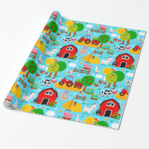 Cute Barnyard Farm Animal Birthday Party Kids Wrapping Paper