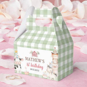 Cute Barnyard Farm Animals 1st Birthday Favor Boxes