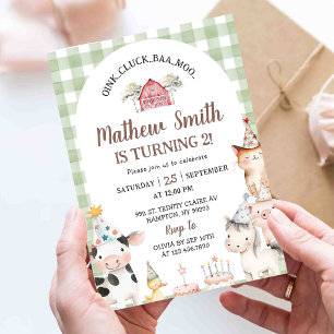 Cute Barnyard Farm Animals 1st Birthday Invitation