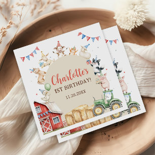 Cute Barnyard Farm Animals 1st Birthday Napkins