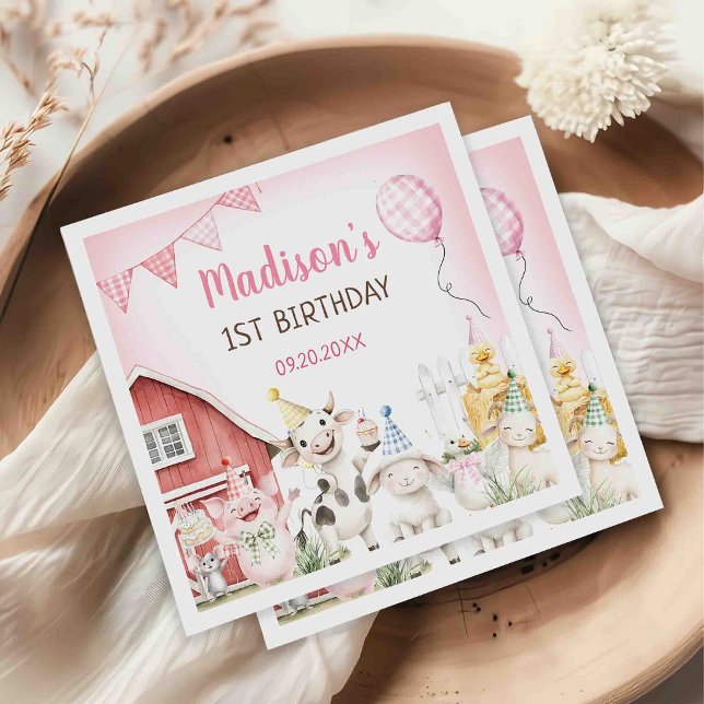 Cute Barnyard Farm Animals 1st Birthday Napkins (Creator Uploaded)