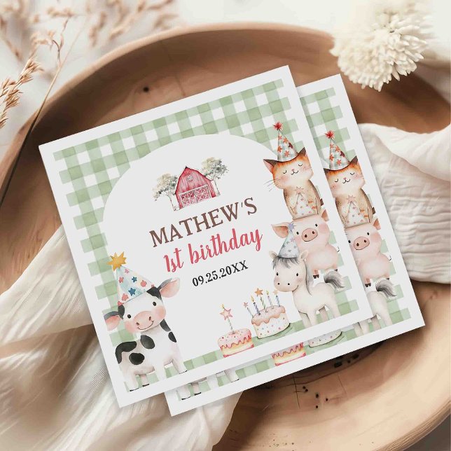 Cute Barnyard Farm Animals 1st Birthday Napkins (Creator Uploaded)