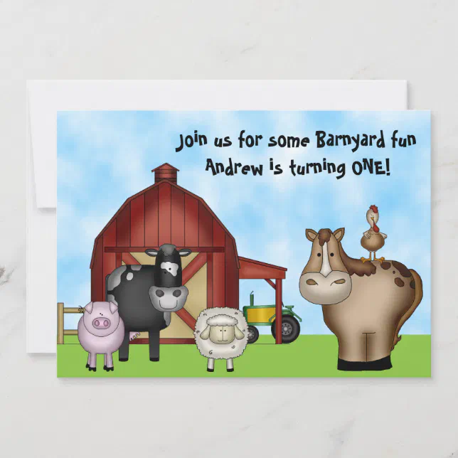Cute Barnyard Farm Animals 1st Birthday Party Invitation | Zazzle