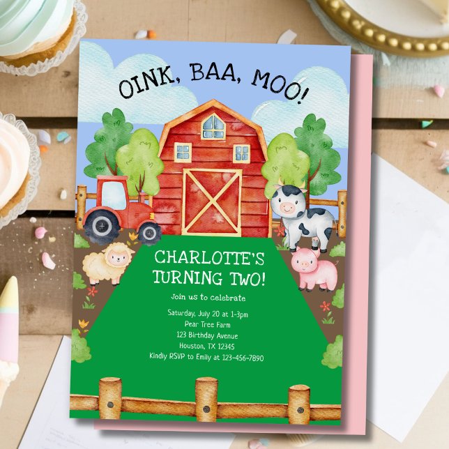 Cute Barnyard Farm Animals 2nd Birthday Invitation (Creator Uploaded)
