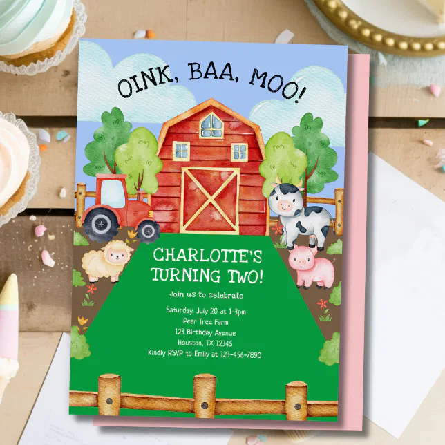 Cute Barnyard Farm Animals 2nd Birthday Invitation | Zazzle