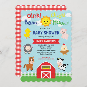 Cute Barnyard Farm Animals Baby Shower Invitation