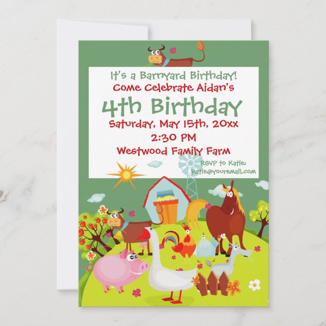 Cute Barnyard Farm Animals Birthday Invitations (Front)