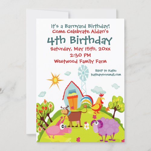 Cute Barnyard Farm Animals Birthday Invitations