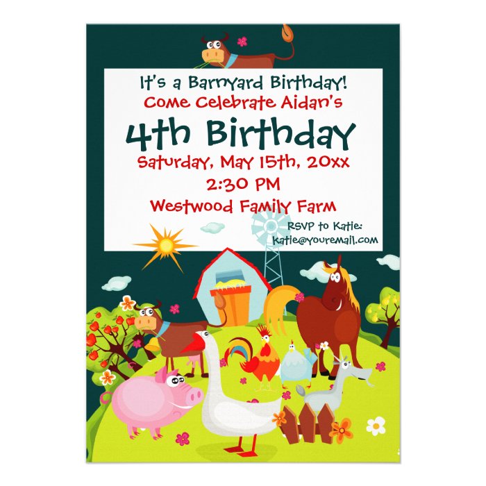 Cute Barnyard Farm Animals Birthday Invitations