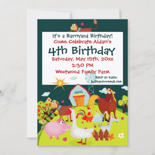 Cute Barnyard Farm Animals Birthday Invitations