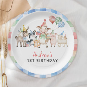 Cute Barnyard Farm Animals Birthday Paper Plates