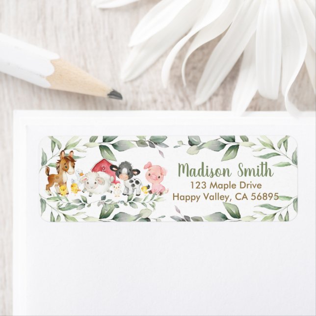 Cute Barnyard Farm Animals Greenery Return Address Label (Insitu)