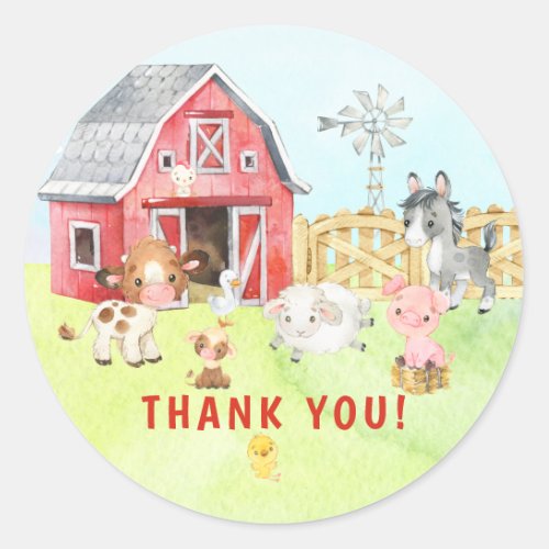 Cute Barnyard Friends Baby Shower Classic Round St Classic Round Sticker