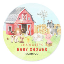 Cute Barnyard Friends Baby Shower Classic Round Sticker