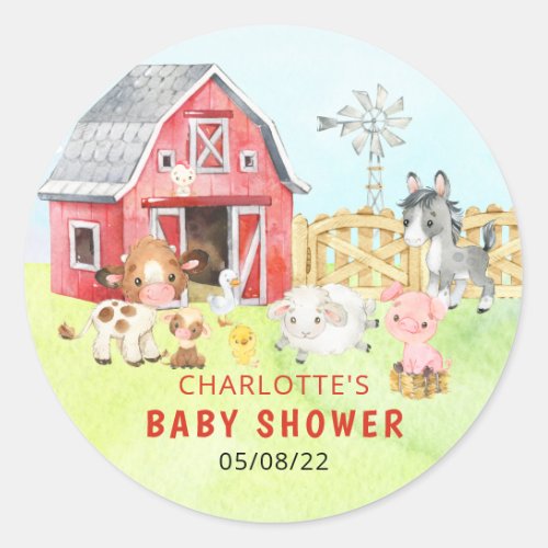 Cute Barnyard Friends Baby Shower Classic Round Sticker