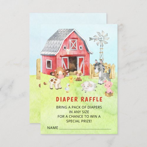 Cute Barnyard Friends  Baby Shower Diaper Raffle Invitation