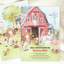 Cute Barnyard Friends Baby Shower Invitation