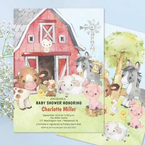 Cute Barnyard Friends Baby Shower Invitation