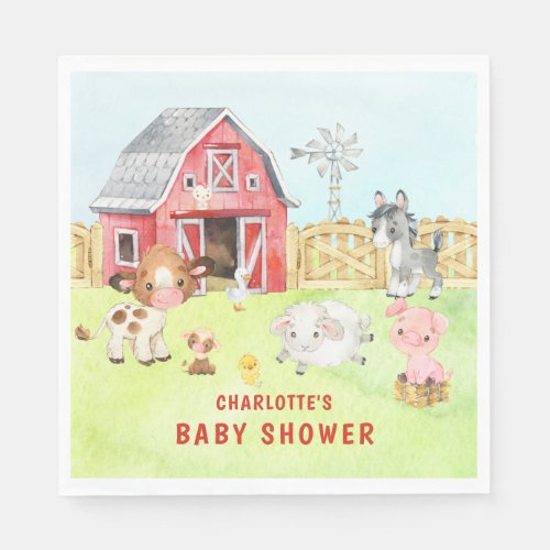Cute Barnyard Friends Baby Shower Napkins